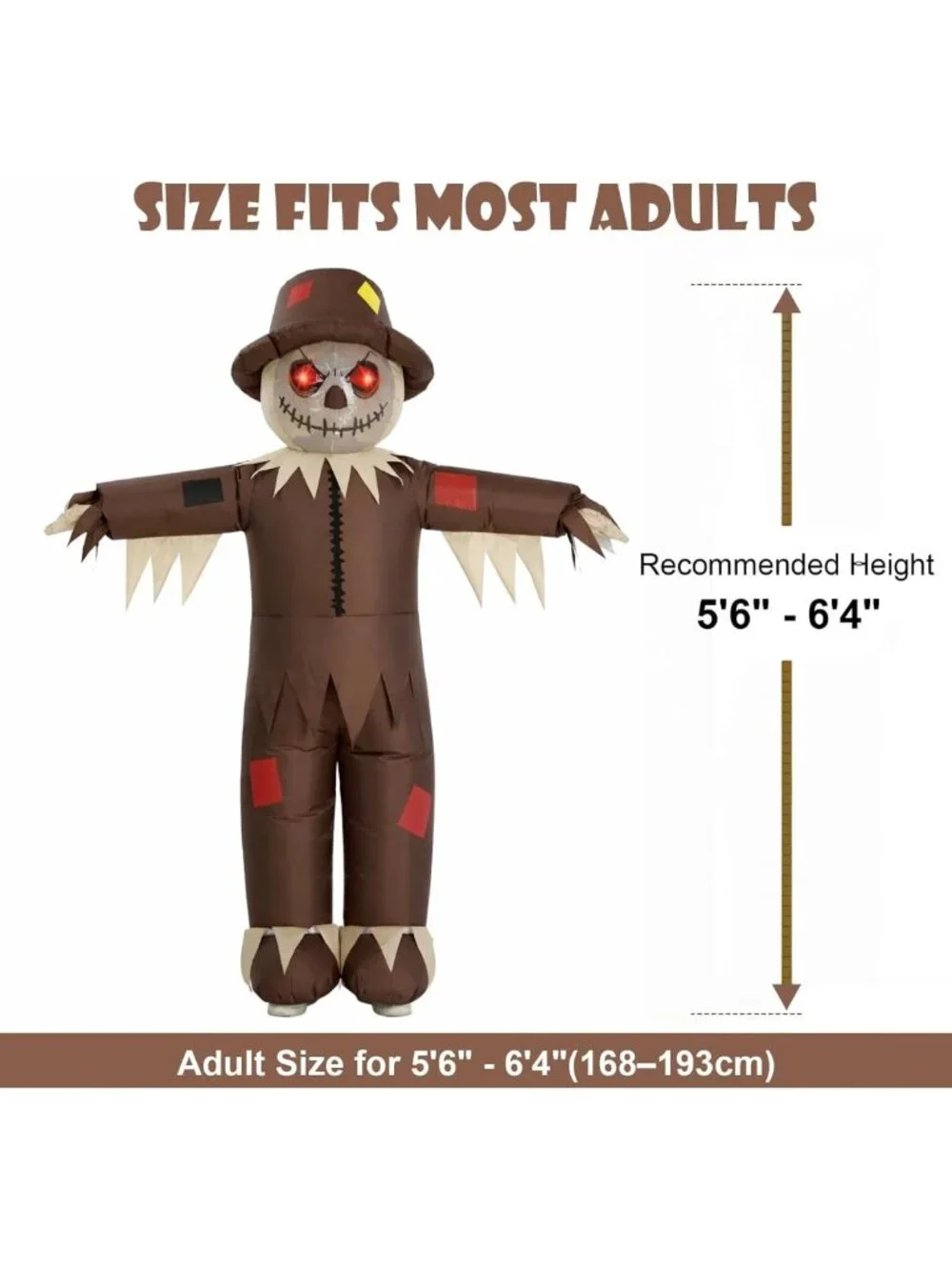 Inflatable Scarecrow Costume for Adults | Light-Up Eyes, Waterproof, USB Battery